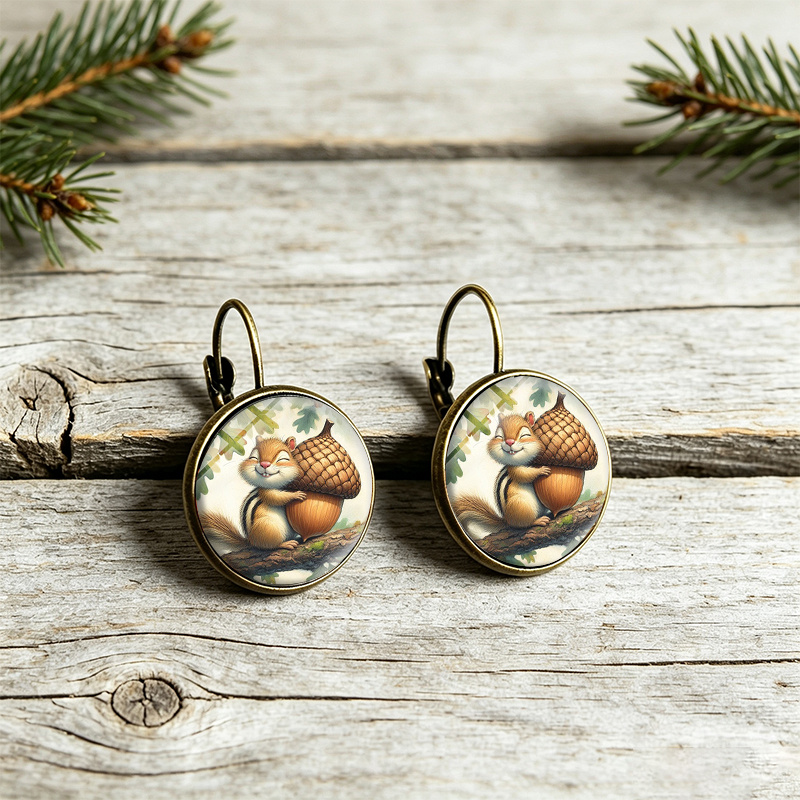 3pc Handmade Chipmunk & Acorn Jewelry Set